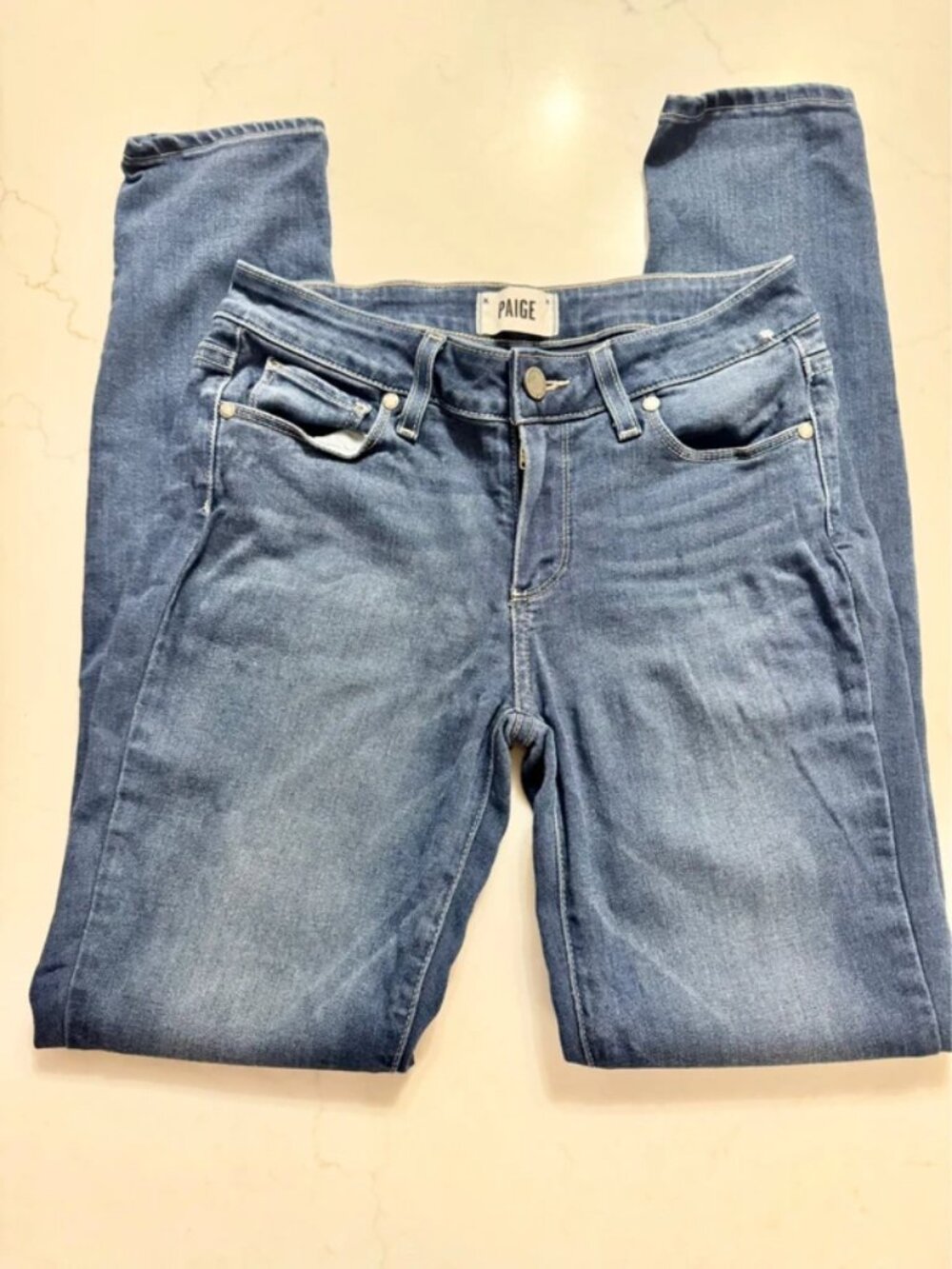 PAIGE from Anthropologie Skinny Jeans | Size 27 | Medium Wash Stretch Denim